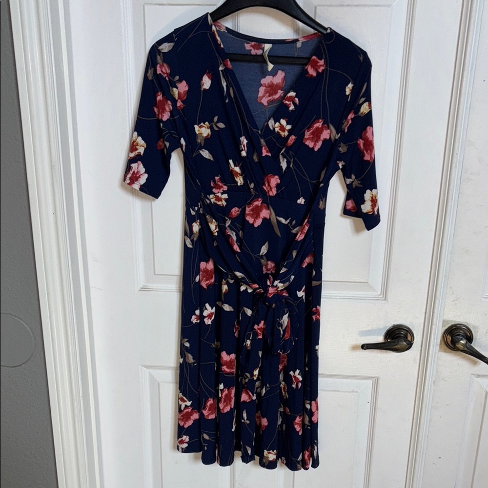 Maternity :Hello MIZ Blue and Pink Ruffled Midi Sundress
